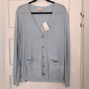 NWT Tory Burch Madeline cardigan Sz XL light blue seltzer US Retail $228